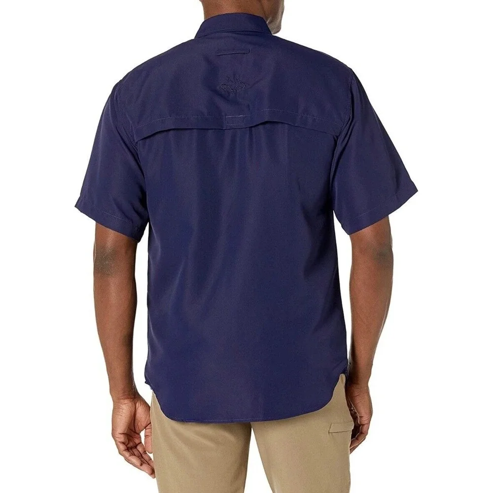 Staghorn Mens Realtree Short Sleeve Button Down Fishing Shirt, Evening Blue, NWT